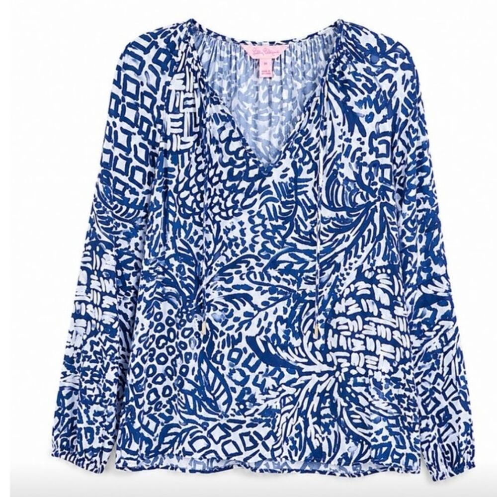 Lilly Pulitzer Willa Tunic Top Blue White Indigo Home Slice Size M
